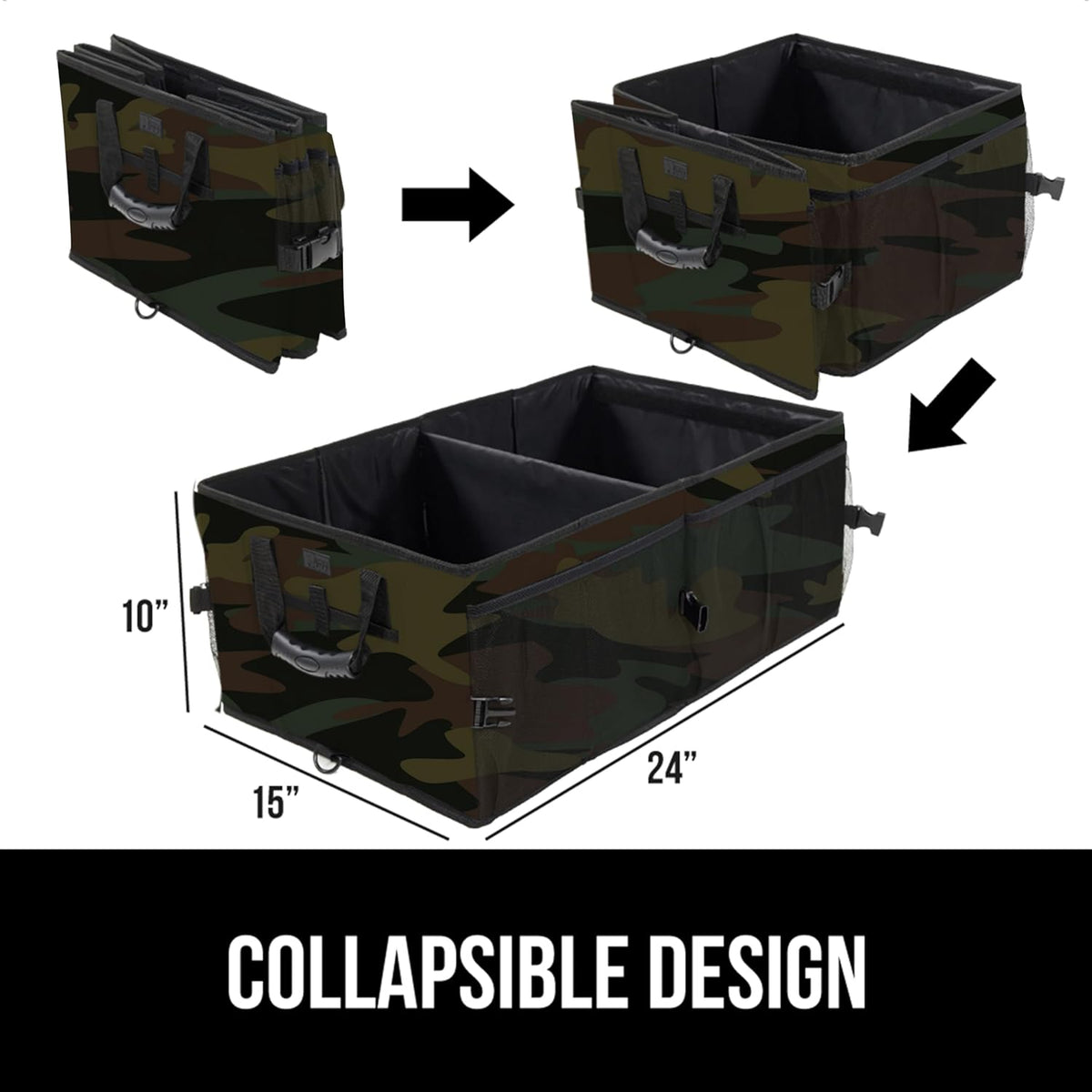 GORILLA GRIP Trunk Organizer for SUV and Cars, Large Capacity Collapsible Car Trunk Storage Organizer, Heavy Duty Car Accessories, Gifts for Mom and Dad, Slip & Water Resistant Multi Compartment Black