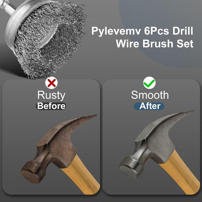 6Pcs Professional Wire Wheel, Carbon Steel Wire Brush for Drill, Drill Cup Brush for Cleaning Rust, Wire Brush Drill Attachments with 1/4 Inch Hex Shank