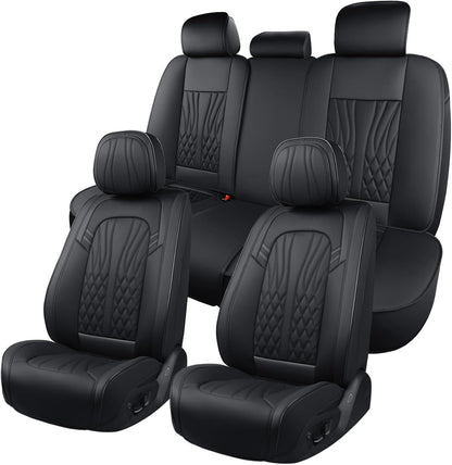 MINGBRON Leather Car Seat Covers,Car Seat Protector Waterproof,Seat Covers Full Set, Car Seat Protectors 5 Seats,Automotive Seat Covers Fit Most Cars Wine Red