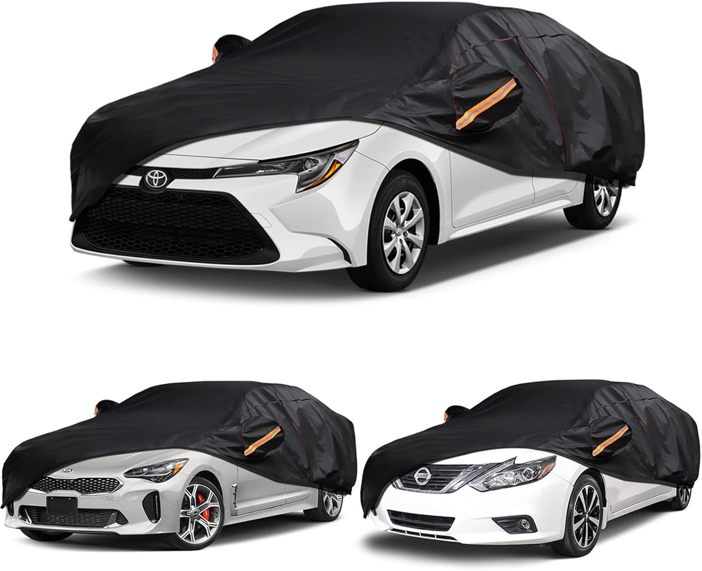 6 Layer Heavy Duty Car Cover Waterproof All Weather Protection with Cotton Liner, Full Exterior Outdoor Cover for Sun Rain Snow UV Protection, Fits Sedan 186-193 inchs