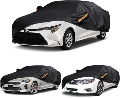 6 Layer Heavy Duty Car Cover Waterproof All Weather Protection with Cotton Liner, Full Exterior Outdoor Cover for Sun Rain Snow UV Protection, Fits Sedan 186-193 inchs
