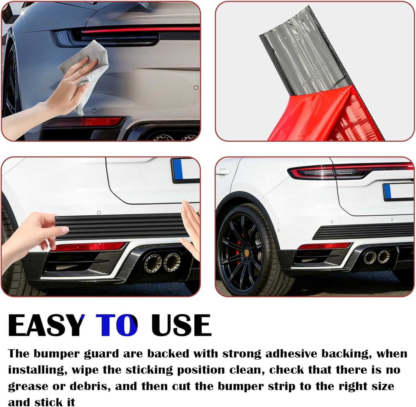 6.56Ft Car Rear Bumper Guard,Rubber Car Rear Bumper Protector Guard with 6-Hole Hollow Design & Strong Adhesive Backing,Anti-Collision Cars Bumpers Protector Cars Exterior Accessories