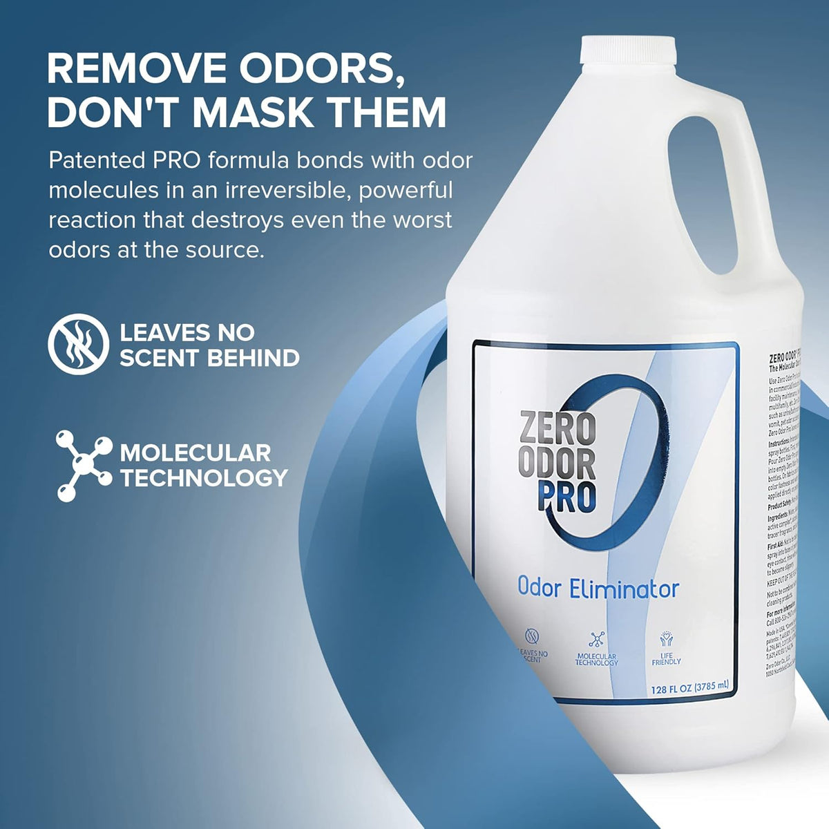 Zero Odor Pro Commercial Strength Odor Eliminator, Room Deodorizer and Air Freshener, Trigger Spray, 32 oz, White/Blue