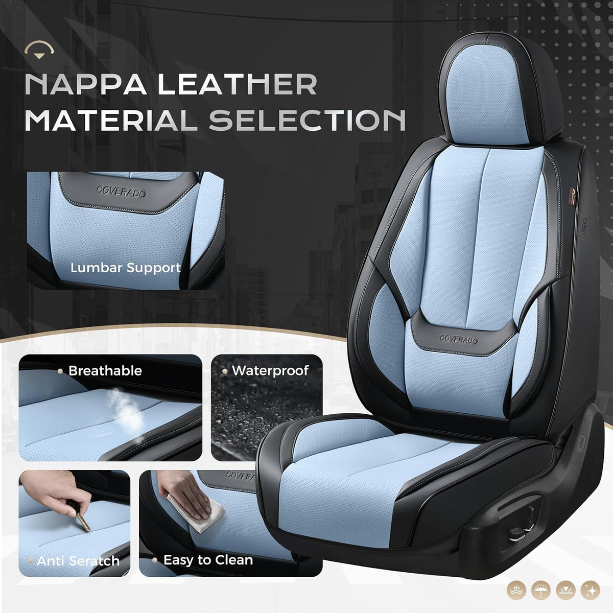 Coverado Seat Covers Full Set, Black Seat Covers for Cars 5 Seats, Car Seat Protector, Waterproof Nappa Leather Car Seat Cushion, Front and Rear Car Seat Cover Fit for Most Sedans SUV Pick-up Truck - Colors B