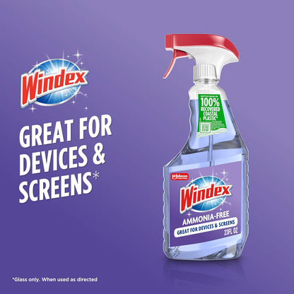 Windex Glass and Window Cleaner Spray Bottle, Ammonia Free, Packaging Designed to Prevent Leakage and Breaking, Surface Cleaning Spray, Crystal Rain Scent, 23 Fl Oz