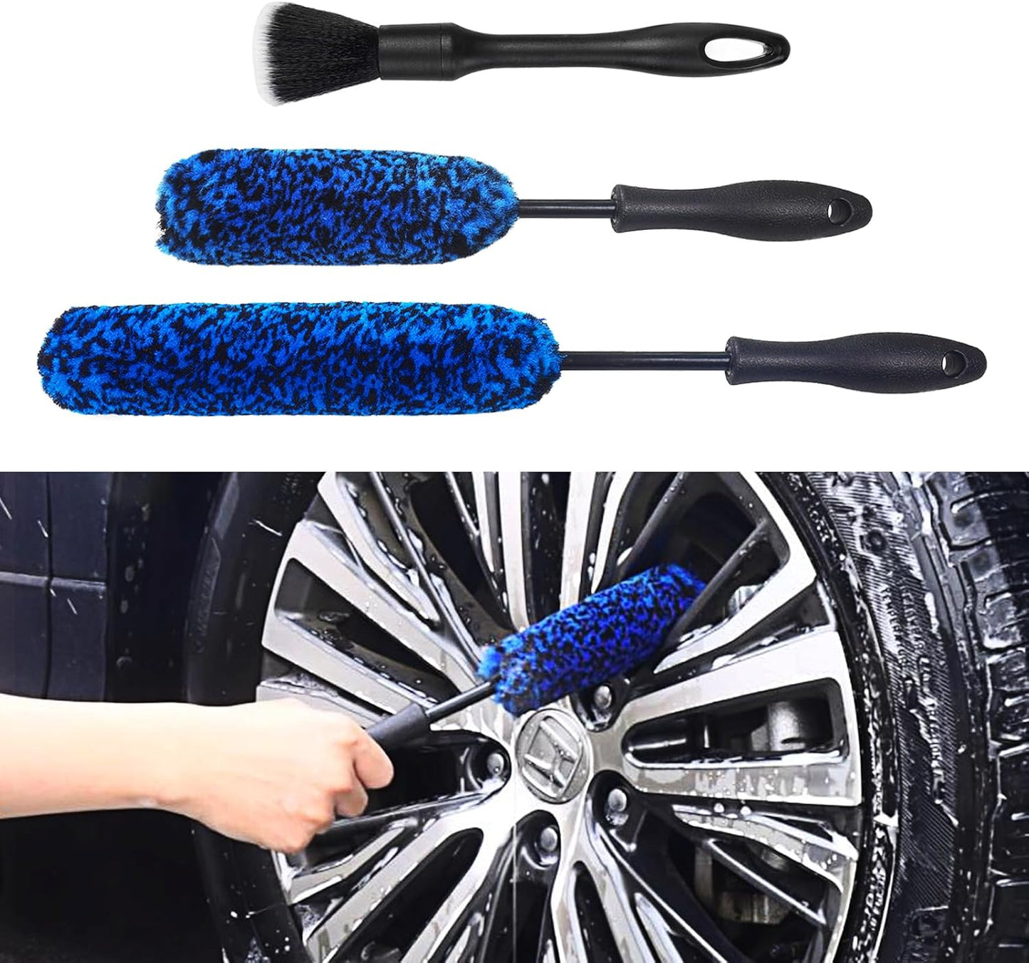 3PCS Wheel Brush Kit for Cleaning Wheel and Tire, Wheel and Rim Brush, Car Detailing Brushes, Bendable & Durable Car Wheel Rim Cleaner Brush Set,Car Detailing Cleaning Brush Supplies Kit