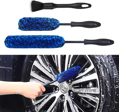 3PCS Wheel Brush Kit for Cleaning Wheel and Tire, Wheel and Rim Brush, Car Detailing Brushes, Bendable & Durable Car Wheel Rim Cleaner Brush Set,Car Detailing Cleaning Brush Supplies Kit
