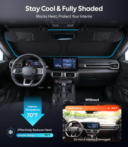 Wigoo Tesla New Model Y Accessories Windshield Sunshade [OEM Design, 100% Sun Blockage] Foldable Heat Insulation Sunshade with Storage Bag, for Model Y 2020~2026 (Juniper), Silver Coating - Colors B