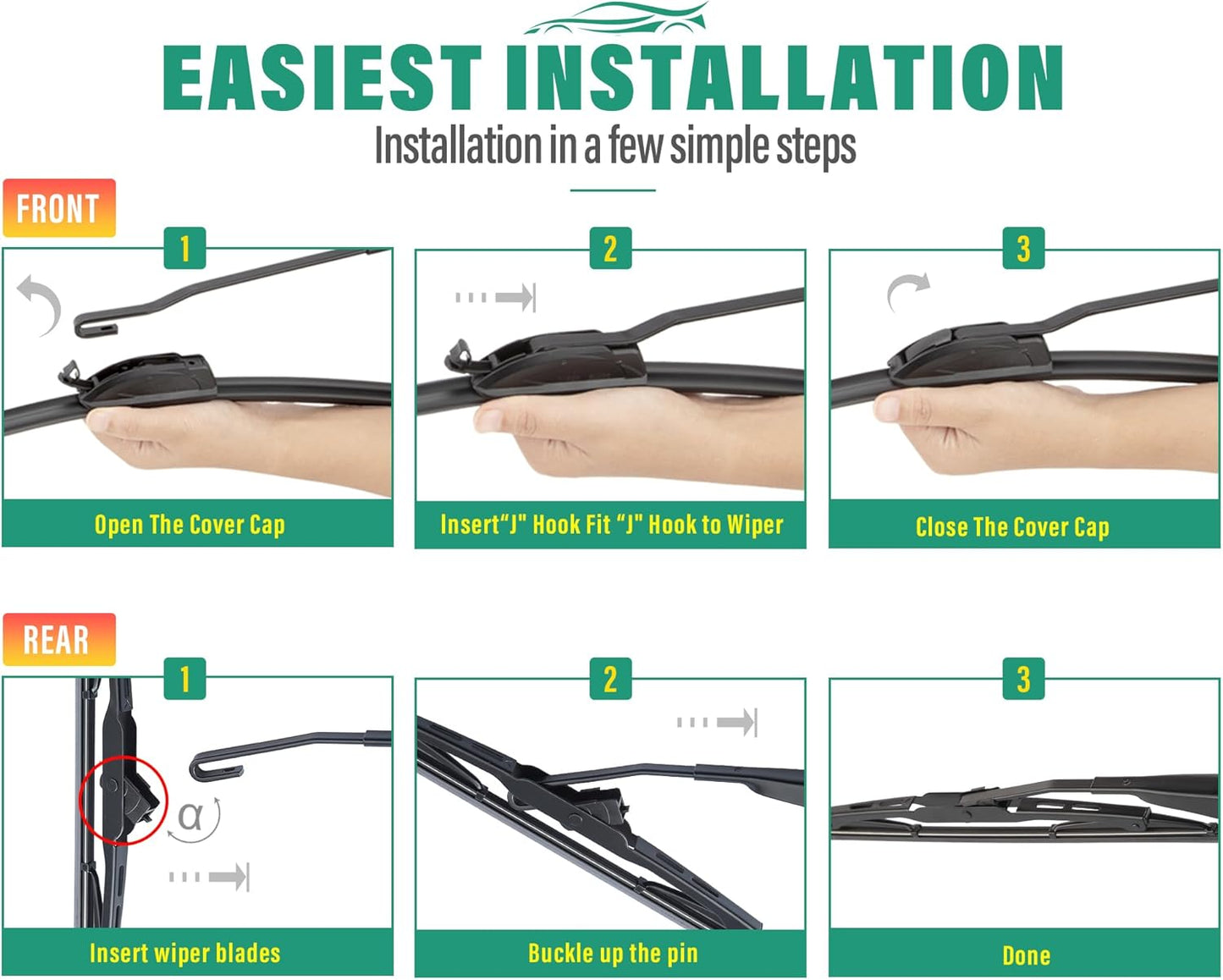 26" 16" 12" Windshield Wiper Blades Replacement for Toyota RAV4 2019 2020 2021 2022 2023 2024 2025 RAV 4 / Mazda 5 2006-2015 Premium All Weather Front Rear Wipers Set - OEM Quality (Pack of 3) - Colors D