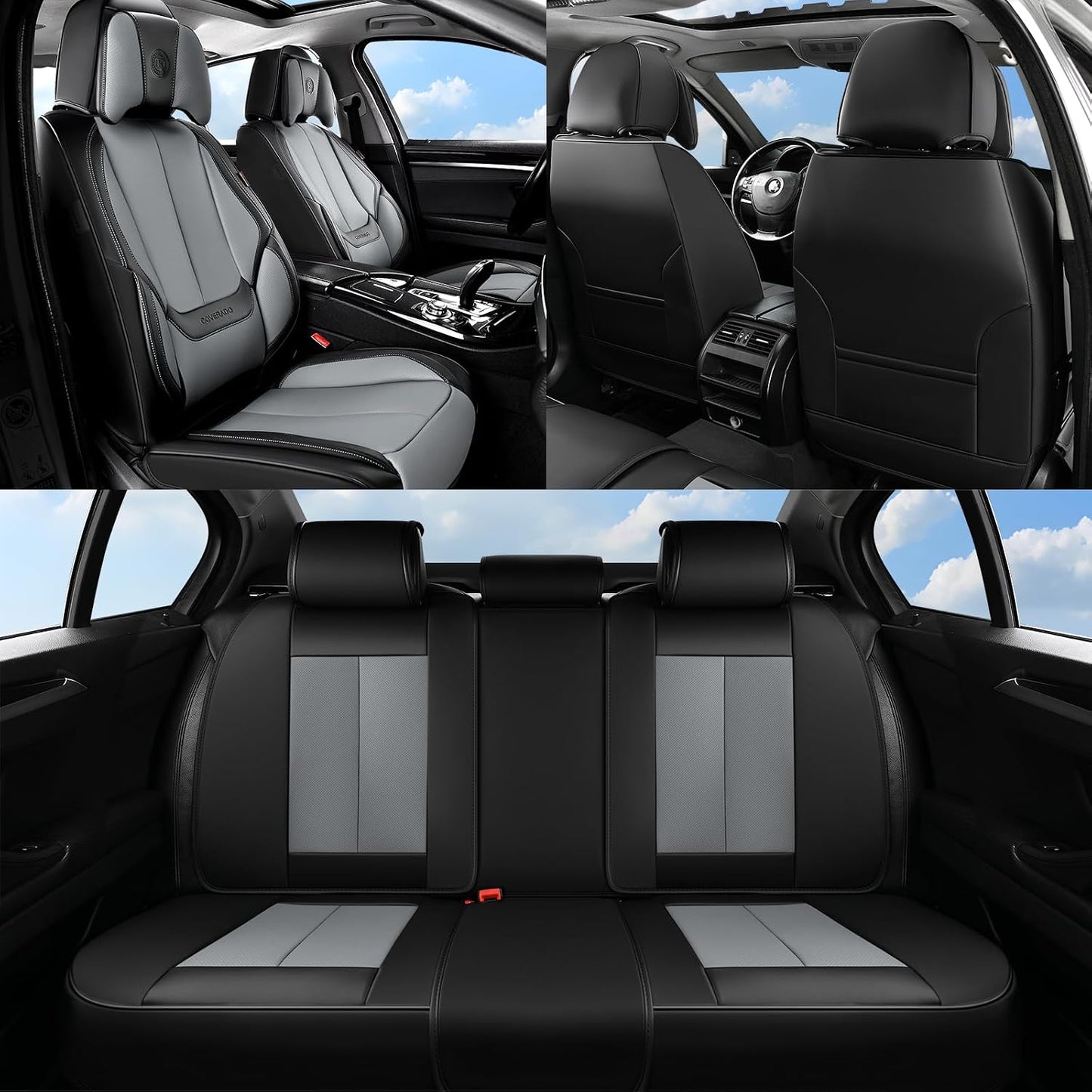 Coverado Seat Covers Full Set, Black Seat Covers for Cars 5 Seats, Car Seat Protector, Waterproof Nappa Leather Car Seat Cushion, Front and Rear Car Seat Cover Fit for Most Sedans SUV Pick-up Truck - Colors B