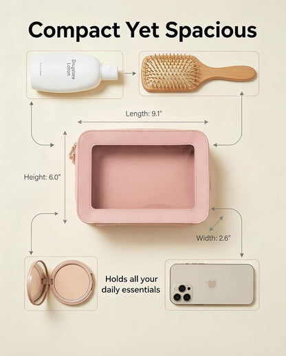 LETGO Clear Makeup Bags, TSA Approved Toiletry Bag with Zipper, Clear Makeup Organizer Fit Carry-on Travel Essentials,Clear Cosmetic Bags for Women Men (C-Beige)