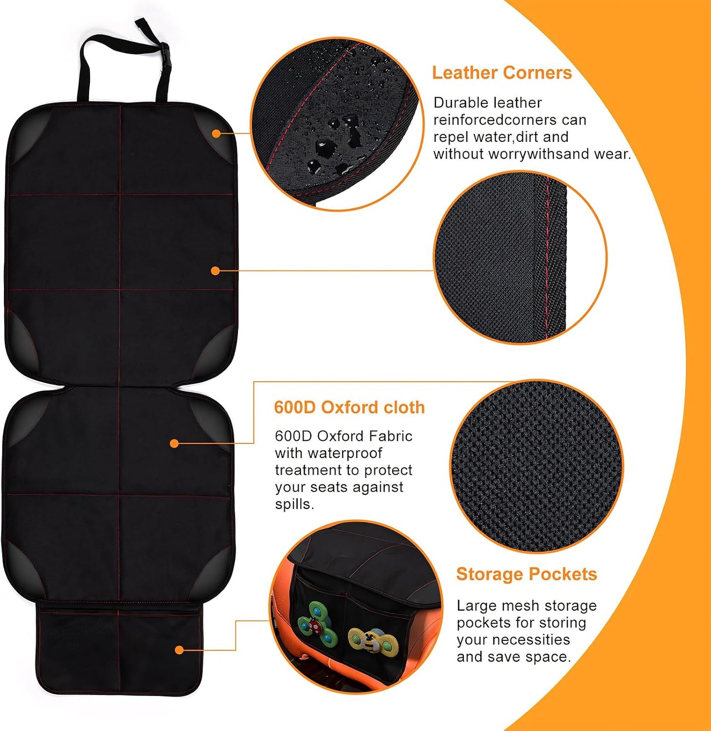 SMART ELF Car Seat Protector, 2Pack Seat Protector Protect Child Seats with Thickest Padding and Non-Slip Backing Mesh Pockets for Baby and Pet,Sedan SUV Truck (Black)