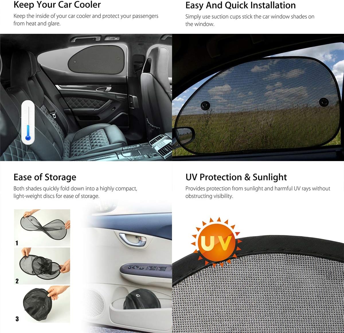2 Pack Universal Car Window Shade, Cling Sunshade - Sun, Glare and UV Rays Protection for Your Child - Baby Side Window Car Sun Shades, Blocks Over 98% of Harmful UV Rays (Large)