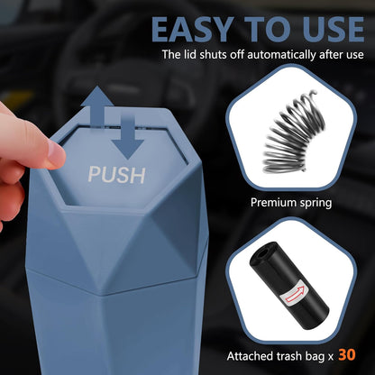Car Trash Can with Lid - 2-Pack, Interior Accessories for Vehicles, Leakproof Garbage Can with 30 Detachable Trash Bags, Multipurpose Organizers and Storage Solutions for Home and Office