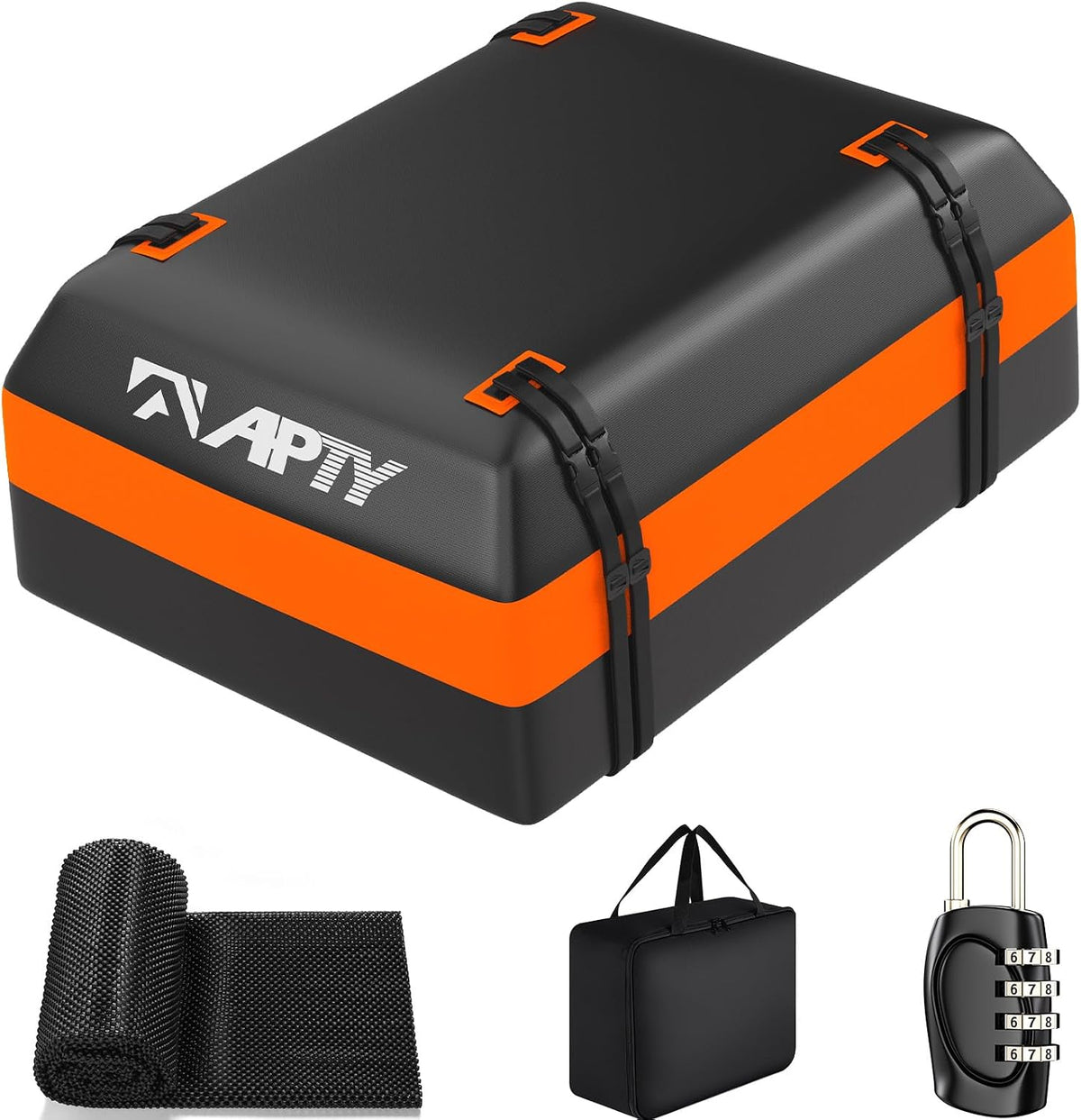 APTY 21 Cubic Feet Car Rooftop Cargo Bag Carrier, Soft Roof Top Luggage Bag for All Vechicles with/Without Racks - with Waterproof Zip, Luggage Lock, Anti-Slip Mat, Storage Bag, Door Hooks, Blue