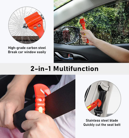 Car Safety Hammer 4 Pack, Car Window Glass Breaker and Seat Belt Cutter Car Emergency Escape Tool with Light Reflective Tape for Family Rescue, Life Saving Survival Kit