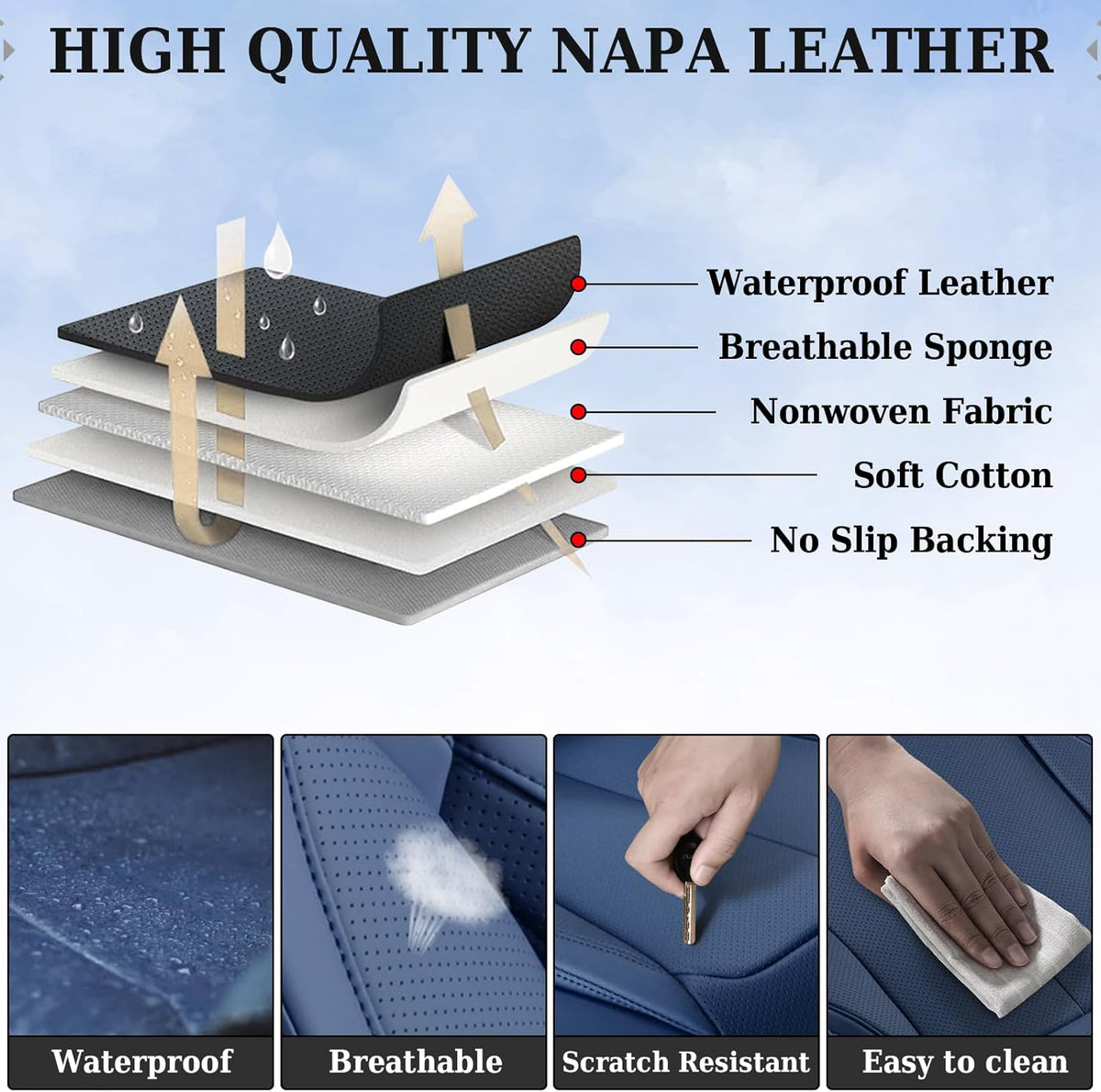 Coverado Seat Covers Full Set, Black Seat Covers for Cars 5 Seats, Car Seat Protector, Waterproof Nappa Leather Car Seat Cushion, Front and Rear Car Seat Cover Fit for Most Sedans SUV Pick-up Truck - Colors B