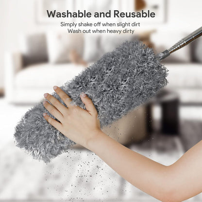 DELUX Microfiber Feather Duster Extendable Duster with 100 inches Extra Long Pole, Bendable Head & Long Handle Dusters for Cleaning Ceiling Fan, High Ceiling, Blinds, Furniture & Cars Gray