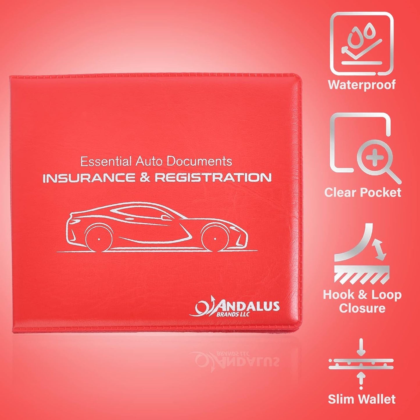 Andalus Auto Registration & Insurance Card Holder Pack of 2, Waterproof Essential Car Registration Holder with Hook & Loop Closure, Perfect for Every Vehicles Glove Boxes (White - 5 1/8" x 4 5/8")