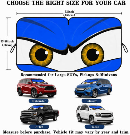 Car Windshield Sun Shade, Funny Cartoon Eyes Sun Visor for Car Windshield Universal Fits Sedan Compact Car Hatchback SUV, UV Heat Protection - 59 x 27.5