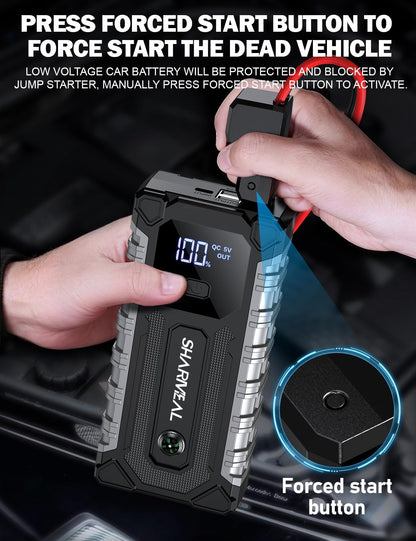 Sharmeal Car Jump Starter 5000A, Jump Starter Battery Pack for 10.0L Gas and 9.0L Diesel, 12V Portable Jump Box with LED Light