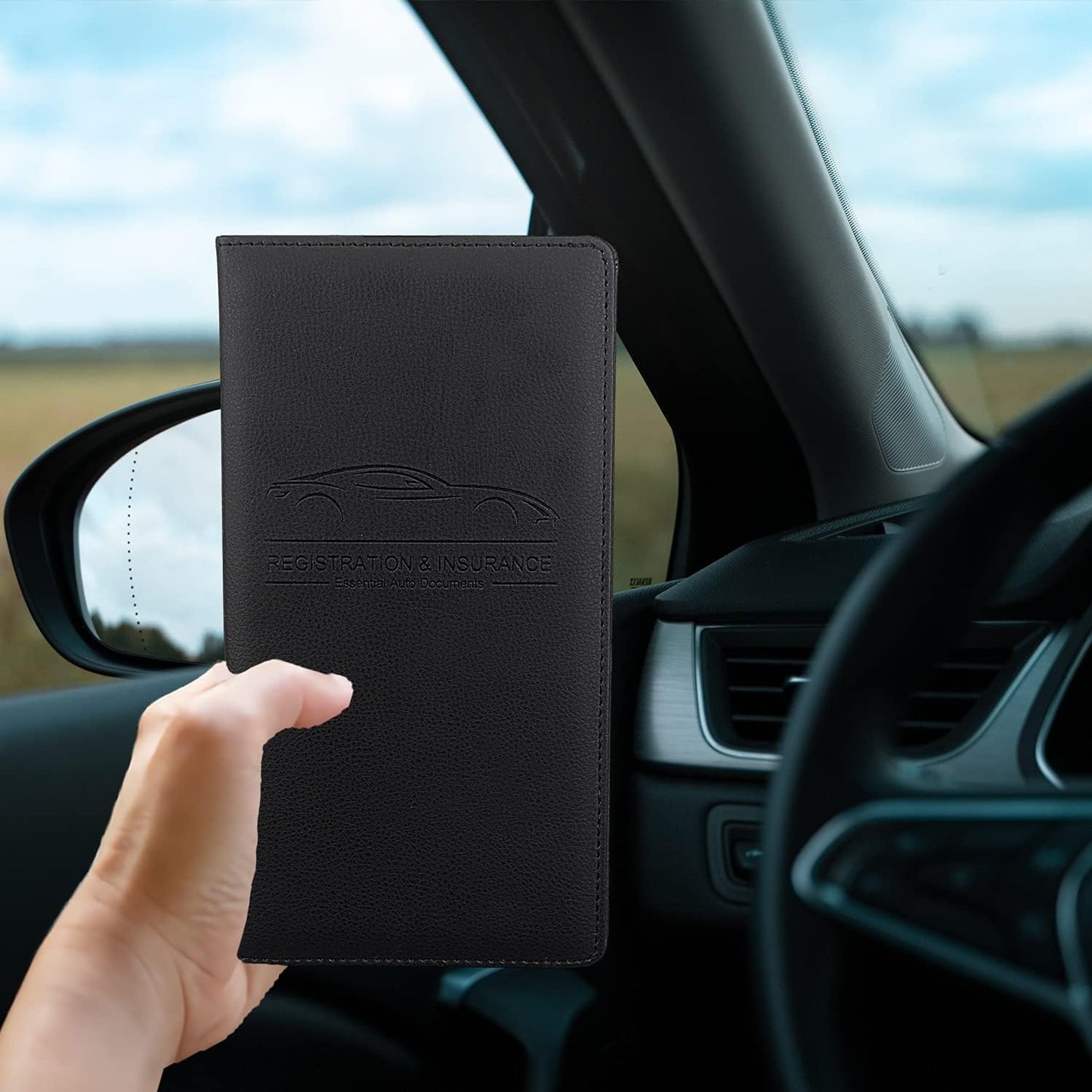 Car Registration and Insurance Holder, Premium Pu Leather Vehicle Glove Box Organizer - for Driver License, Cards & Essential Documents (L-Orange)