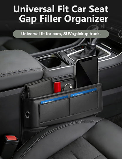 Universal Fit Car Gap Filler, Premium Leather Front Seat Gap Filler Organizer Center Console Seat Side Essentials Organizer with Card Slots, Easy Access to Phone, Sunglasses, Key for Car, SUV Truck