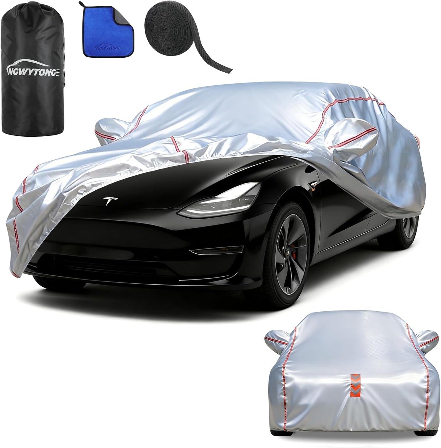 Car Cover for Sedan, Waterproof All Weather Heavy Duty, 360° Underbody Wrap Windproof Design, Quick Install Outdoor Vehicle Cover, Fits 186-193 in