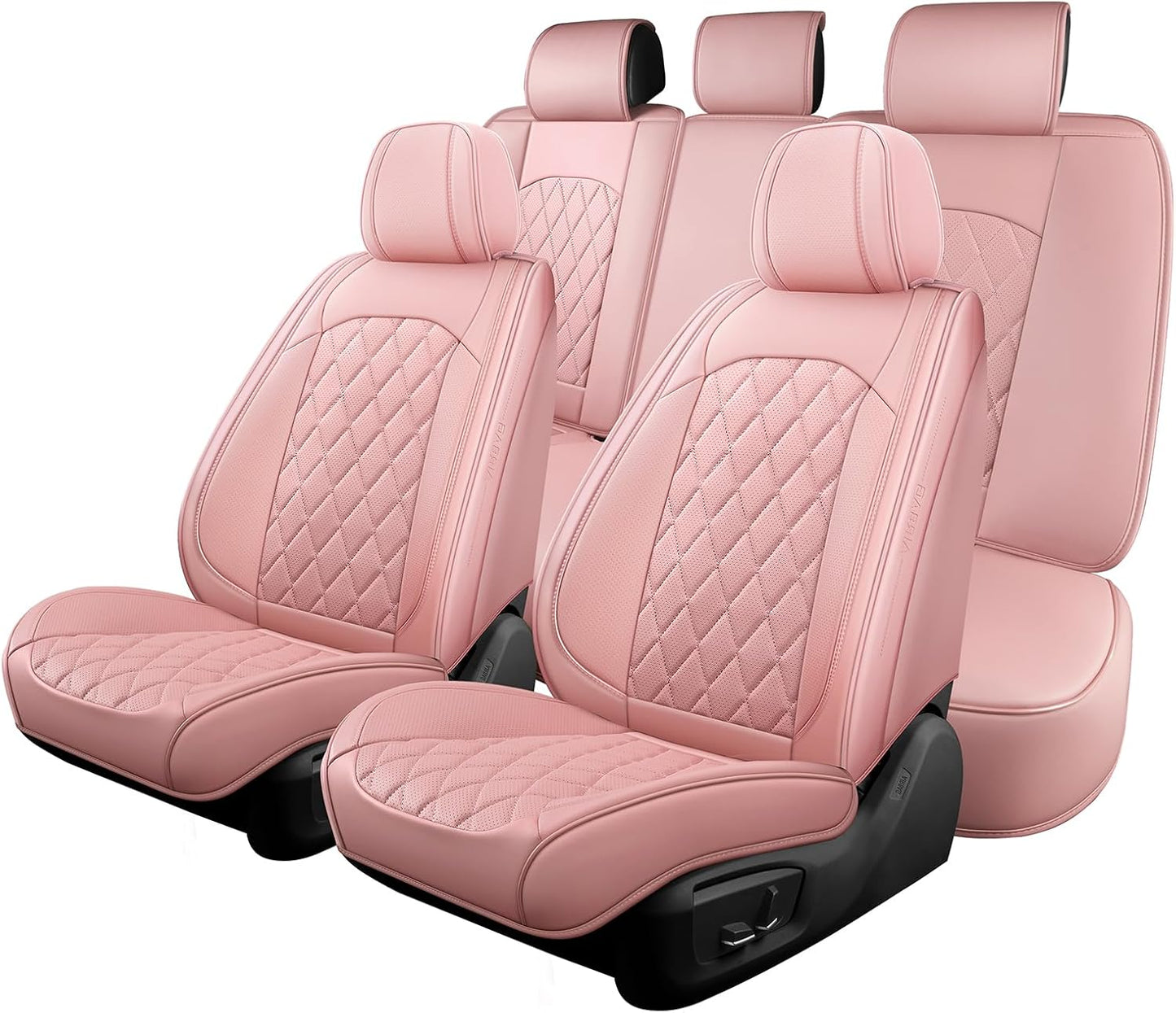 Car Seat Covers Full Set, Pink Leather Seat Covers for Car 5 Seats, Waterproof Car Seat Protector Front Seats Back Seat Cover, Automotive Carseat Cover Universal Fit for Most Cars SUV