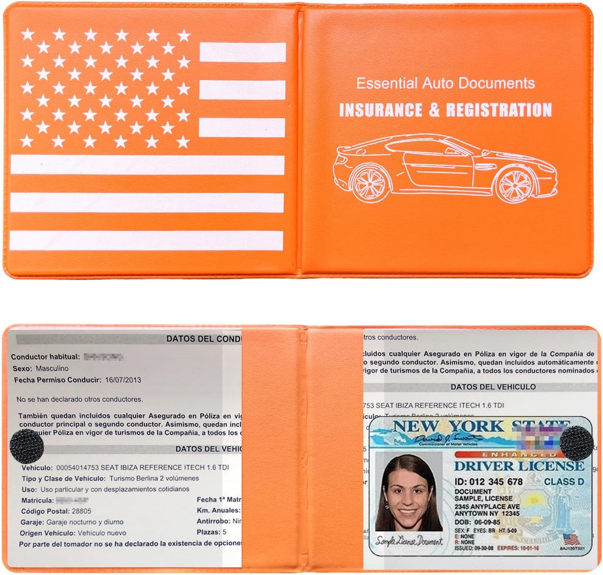 Ziciner Car Registration Insurance Holder, 2Pack Essential Auto Card Document Glove Box Organizer with Touch Fastener, Vehicle Interior Accessories Perfect for Most Car, Truck, SUV (Red/Small Car)