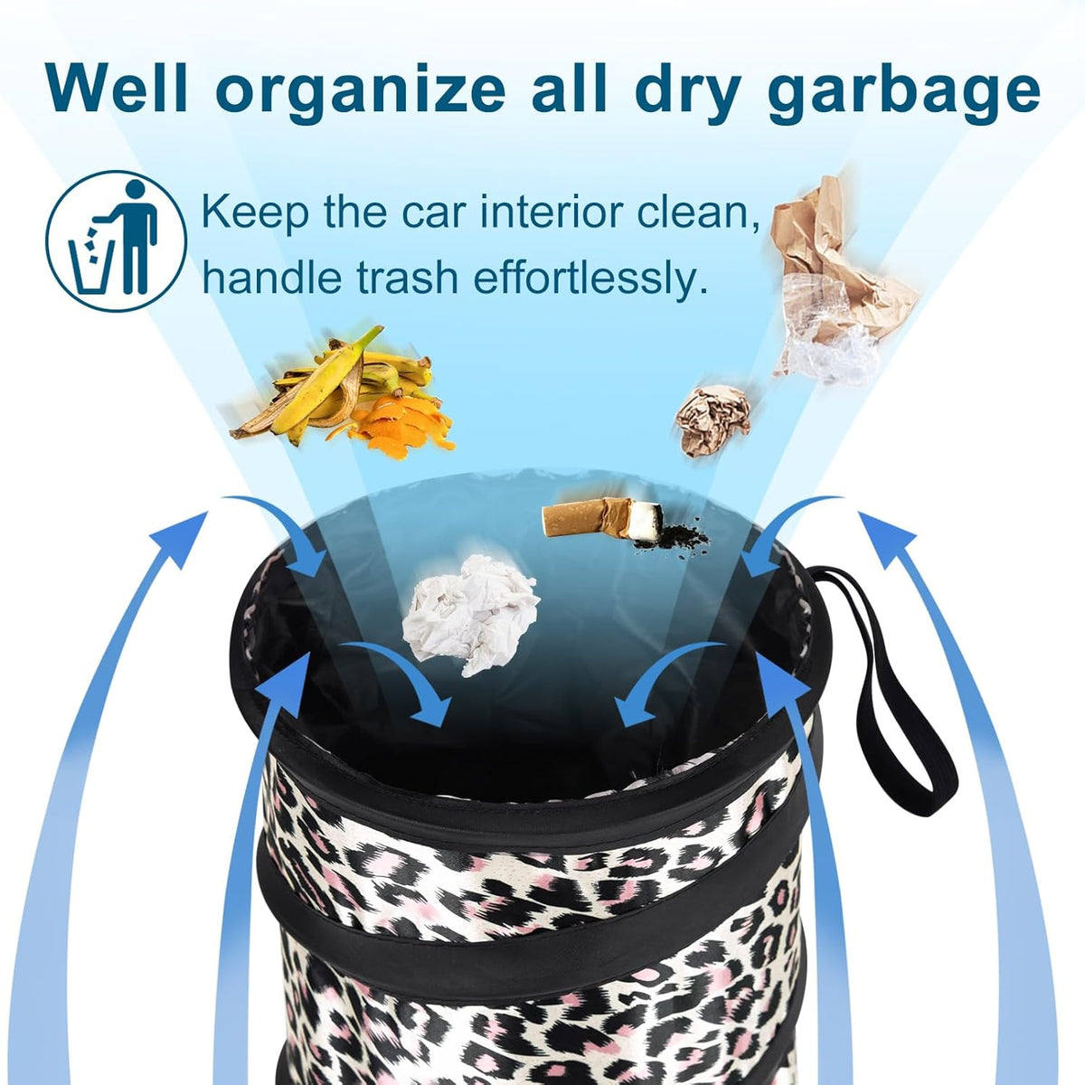 Car Trash Can, 2 Packs Mini Collapsible Pop-up Car Garbage Can, Waterproof Hanging Car Trash Bag with Velcro, Car Trash Bin, Black