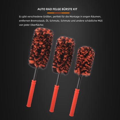SPTA Rim Cleaner Brush, 3 Pcs Synthetic Ultimate Wheel Brush Set, Flat Spoke Wheel Cleaning Brush, Car Wheel Brush, Brush for Cleaning Wheels, Safe for Cars, Trucks, SUVs, RVs, Motorcycles & More