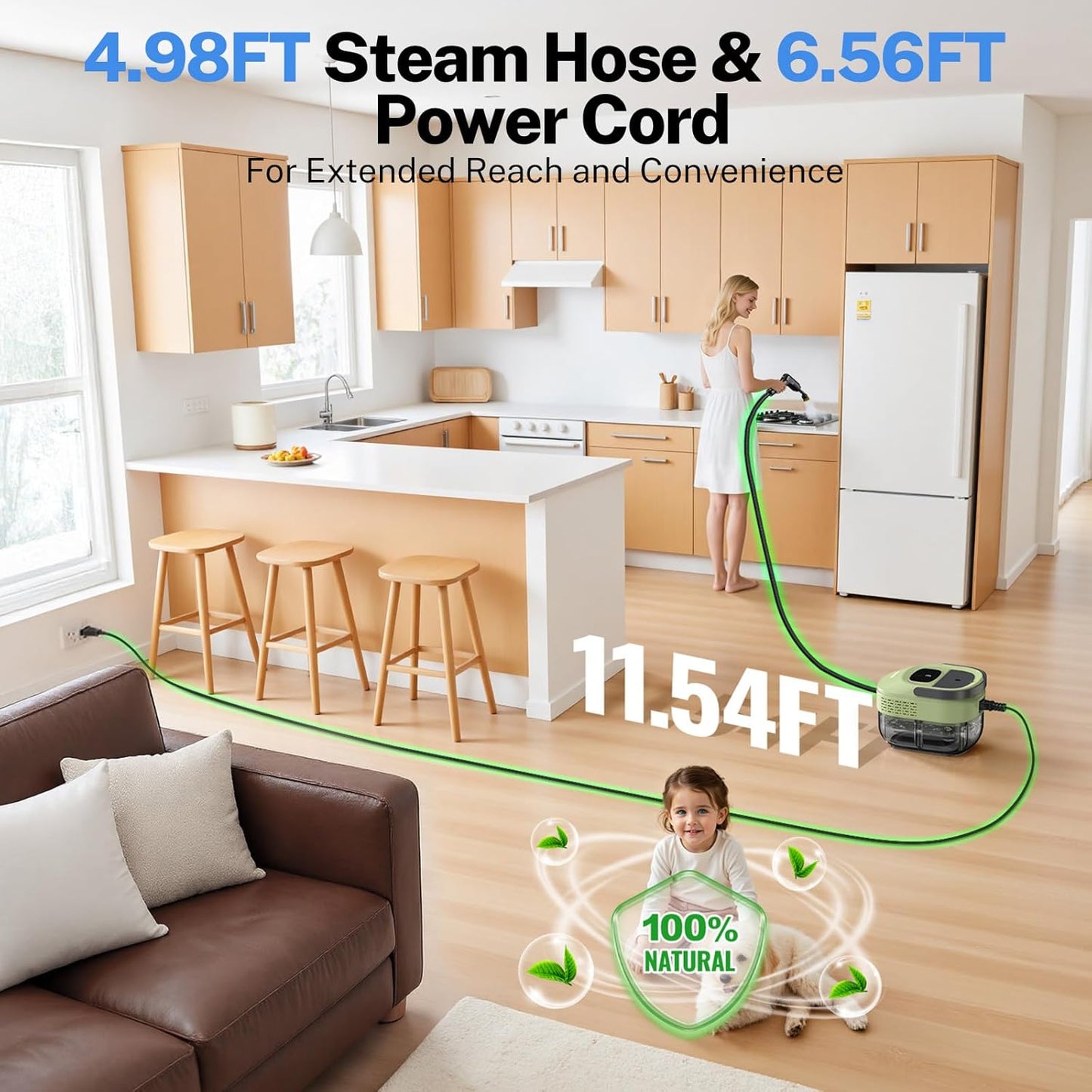 ODSD Steam Cleaner for Home & Car, 3-Level Adjustable Steamer for Cleaning, 15s Heat-Up & 1.6L Large Tank, Handheld Steam Cleaner for Car Detailing, Home, Tile, Grout,Furniture with 15pcs Accessories