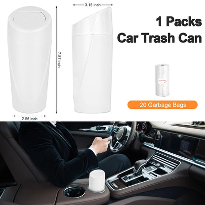 Car Trash Can, 2 Packs Mini Car Trash Bin with Lid, Leakproof Cup Holder Car Garbage Can with 60 Trash Bags, Vehicle Front Back Seat Organizers and Storage for Car, Home, Office, Black