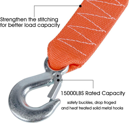 Tow Strap with Hooks 2in X20Ft Recovery Strap 10,000LB Break Strengthened Towing Rope for Towing Vehicles in Roadside Emergency