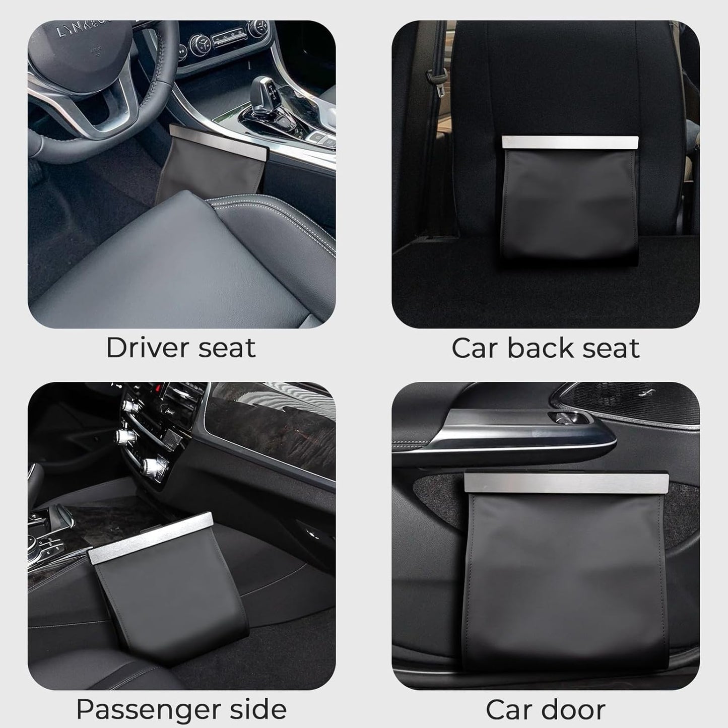 COZILO Leather Car Trash Can with Smart LED Light & Magnetic Closure,Leak-Proof, Odor-Lock Car Trash Bin for Any Cars, Sedans, SUVs, Trucks, Black