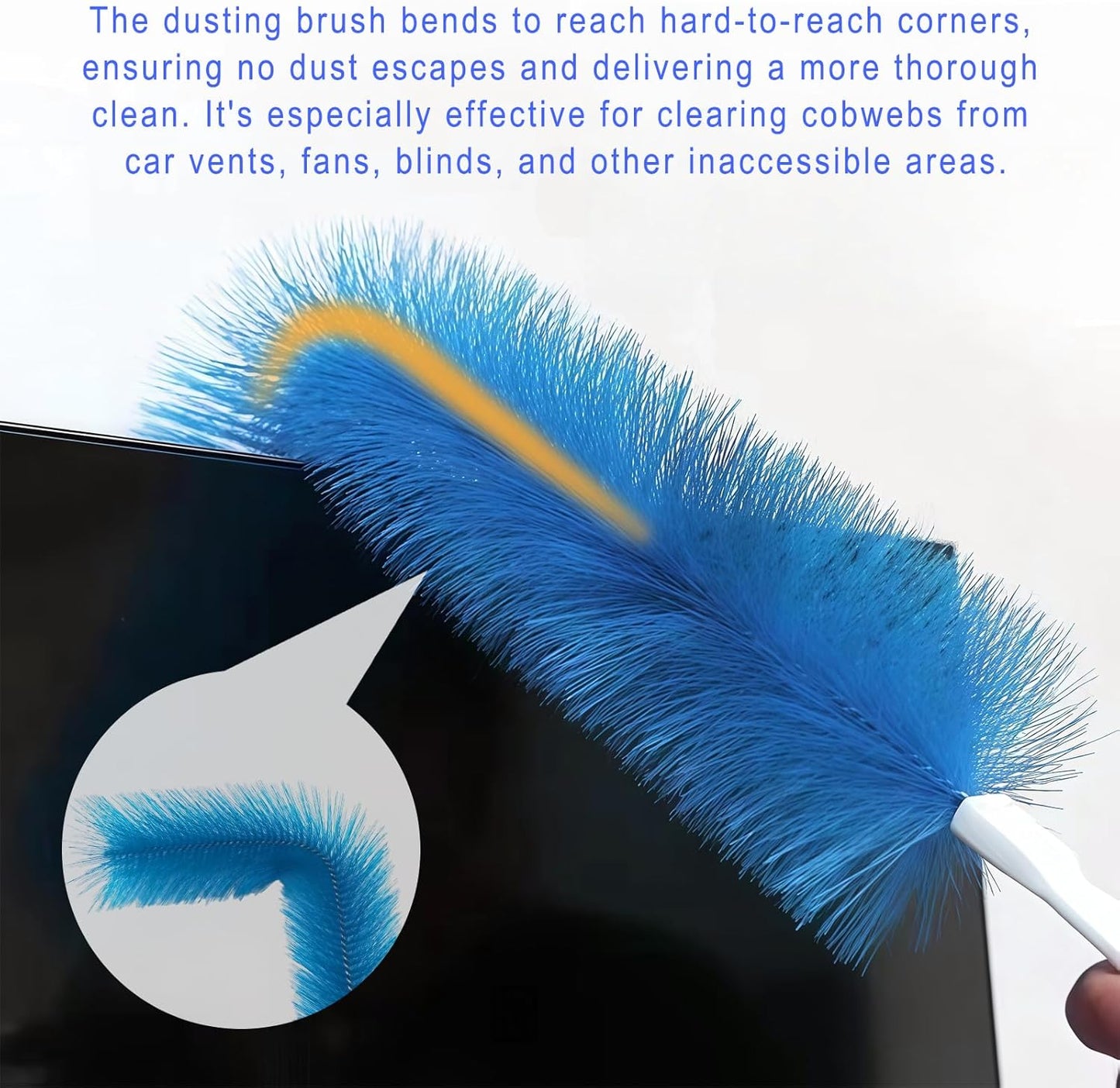 4 PCS Fan Cleaner Brush, Cobweb Duster Bendable Fan Duster, Plastic Dust Cleaner Reusable Head Ceiling Brush Microfiber Dirt Remover for AC Radiator Car Vents Blinds Shutters Window (Blue)