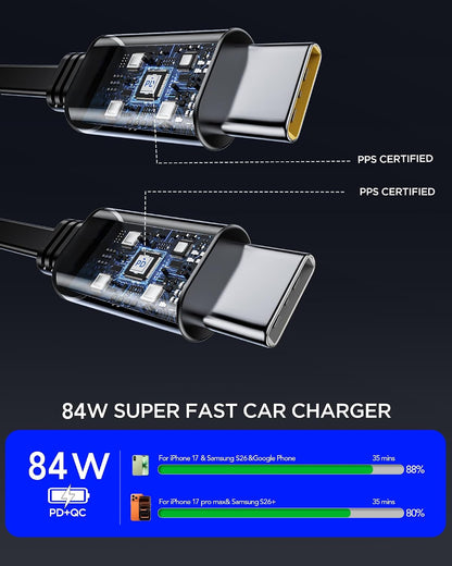 Retractable Car Charger,Car Phone Charger USB C Fast Charge,Cigarette Lighter USB Charger Car Accessories for Women,Road Trip Essentials Gift for Men,Car Charger for iPhone 17/16/15,Galaxy S26,Pixel