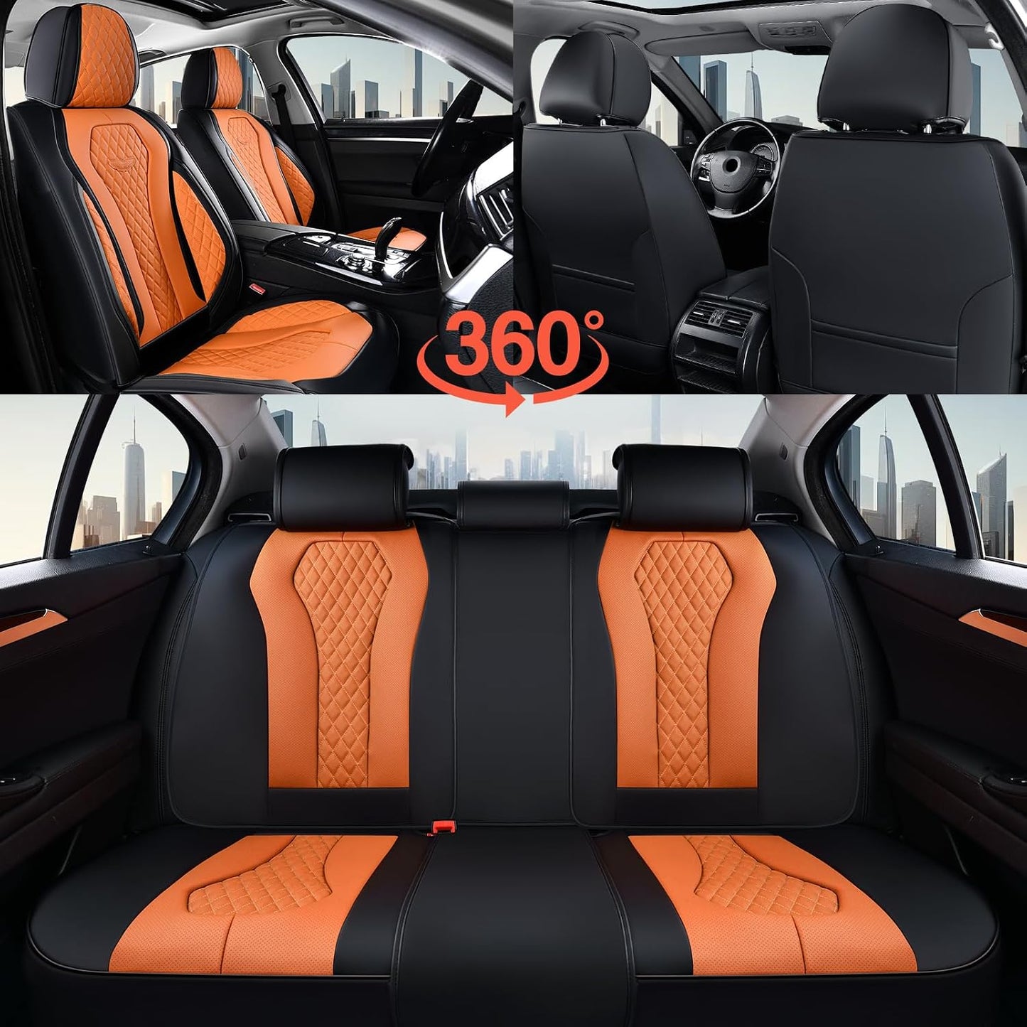 Coverado Seat Covers, Car Seat Covers Full Set, Black Car Seat Cover, Car Seat Covers Front Seats Back Seat Cover, Waterproof Car Seat Cushion, Leather Seat Covers Seat Protector Fit for Most Cars