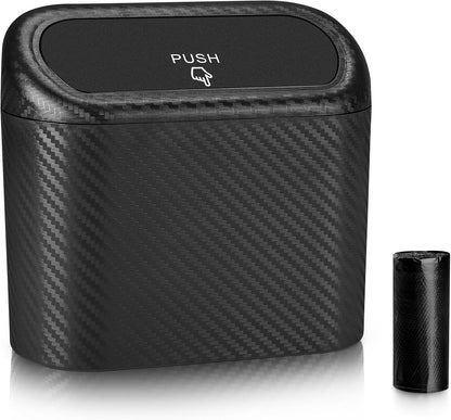 Accmor Car Trash Can with Lid, Mini Auto Dustbin Garbage Organizer Holder 2 Packs, Automotive Storage Container Bin with 60 Pcs Bags for Vehicle, Home, Office