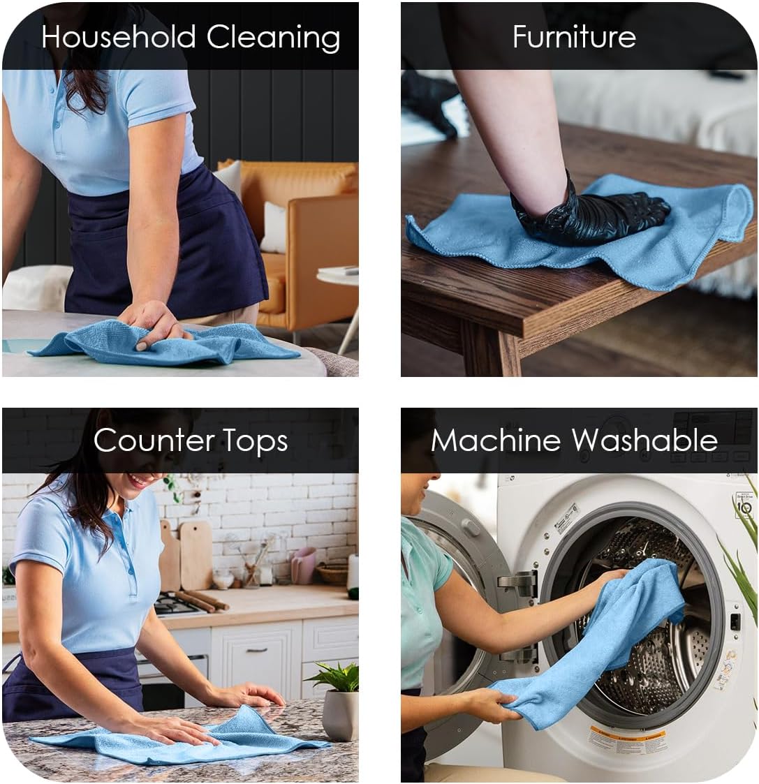 Avalon Towels Microfiber Cleaning Cloths (Value Pack of 36) - Size 16 x 16 Inches, Highly Absorbent Cleaning Rags, Lint Free, Reusable and Washable, Microfiber Towels for Cars