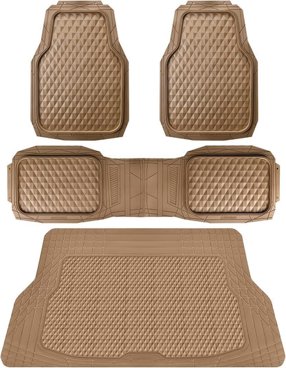 CAR PASS Heavy Duty Rubber Car Mats, Deep Dish All-Weather Floor Mat for Car Full Set Durable Anti-Slip 3D Rhombus Waterproof Trim to Fit Liner Universal Fit Automotive,Sedan,SUV,Truck, 3 Piece Black