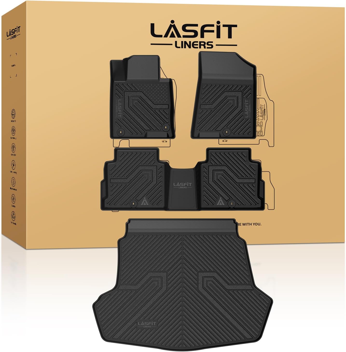 LASFIT Floor Mats Fits for Hyundai Sonata 2020-2026 (Only for FWD & Gas) & Kia K5 2021-2025 (Only for FWD) Custom Fit TPE All Weather Floor Liners Car Mats Accessories, Black