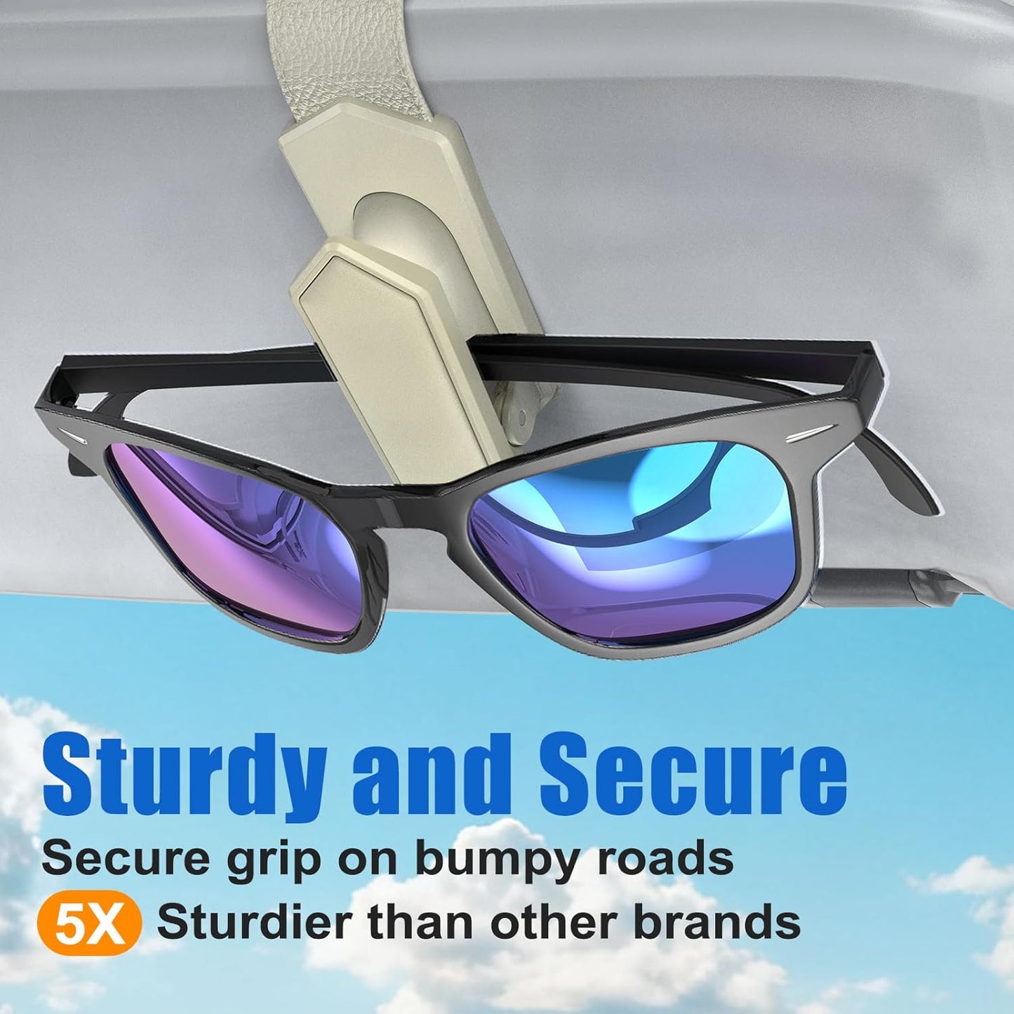 Veharvim Sunglass Holder for Car (One-Handed-Operation, Gentle & Secure Hold, Silicone Padded, Universal Fit, Metal Clip) Visor Sunglass Holder Clip,Visor Sunglass Car (Black, 2 Pack)