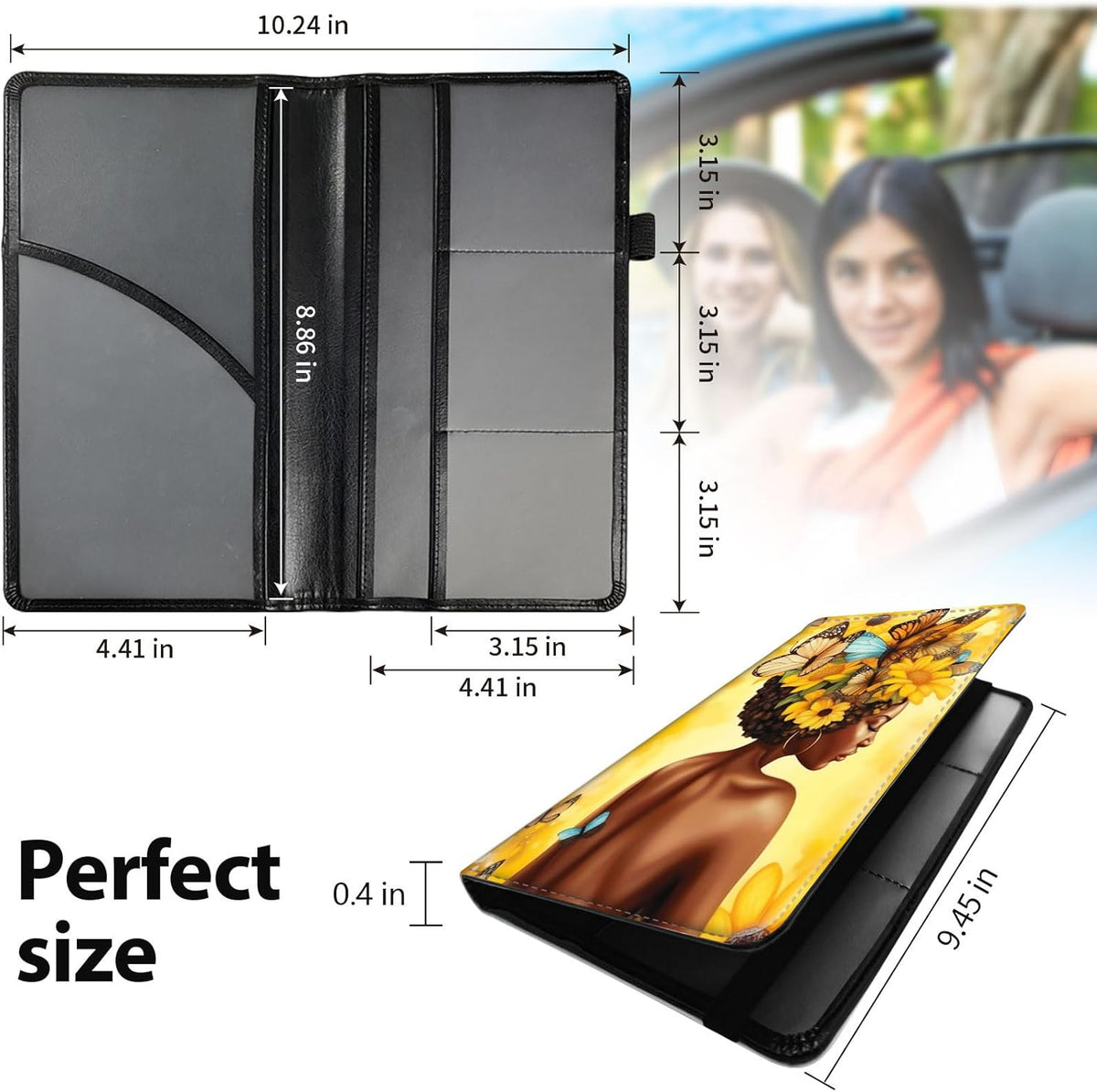 Car Registration and Insurance Holder, Leather Car Glove Box Organizer, Cool Car Accessories for ID, Driver's License Cards & Essential Document, business cards, Men&Women, Retro Audio Cassette
