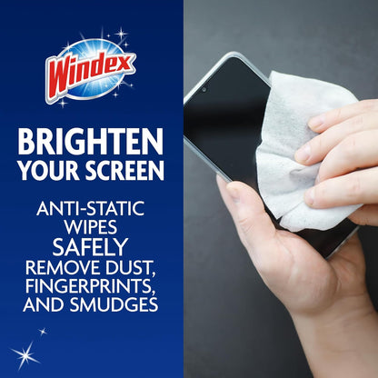 Windex Electronic Cleaning Wipes, Pre-Moistened Screen Wipes for TVs, Phones, and Other Electronics, Resealable for a Freshness Lock, 25 Count