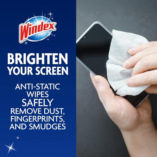 Windex Electronic Cleaning Wipes, Pre-Moistened Screen Wipes for TVs, Phones, and Other Electronics, Resealable for a Freshness Lock, 25 Count