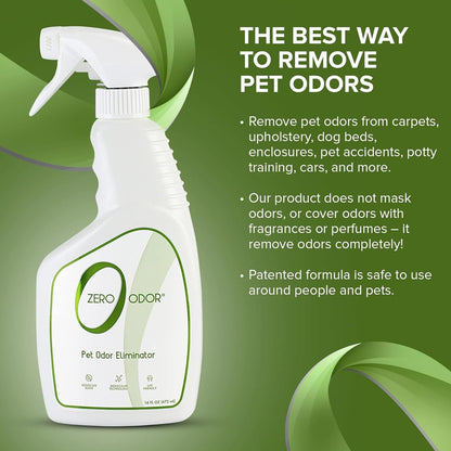 Zero Odor Pet Odor Eliminator, Air and Surface Odor Remover for Carpet, Furniture, and Pet Beds, Trigger Spray, 16 fl oz