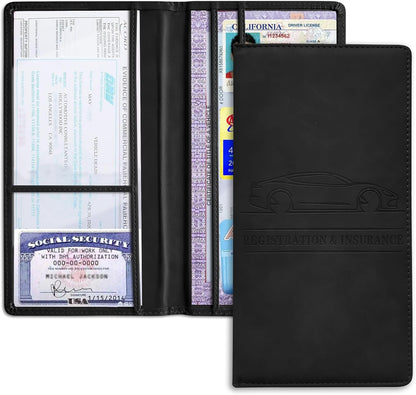 Car Registration and Insurance Holder, Registration and Insurance Card Holder, Auto Glove Box Organizer with Magnetic Shut, PU Leather Automobile Documents Wallet for Cards (Dark Green)