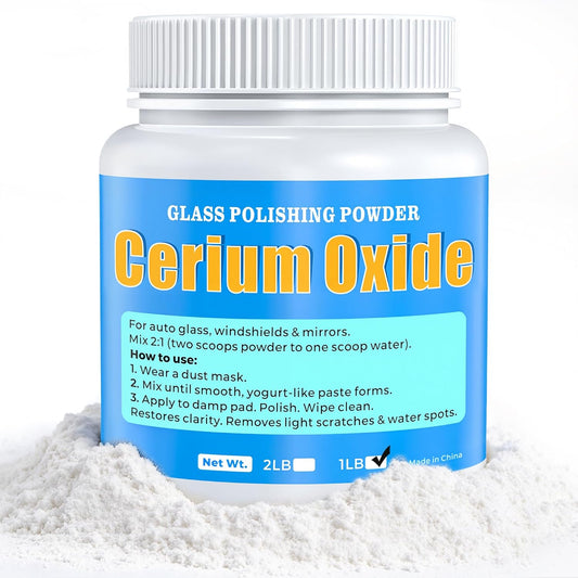 Cerium Oxide Glass Polishing Powder (1 lb) – 99% Pure White 1 Micron Glass Polish Compound for Windshield & Car Window Scratch Repair, Removes Wiper Marks & Water Spots